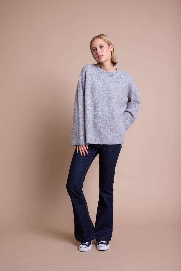 Line Of Oslo Andrea Round Solid Genser  Grey Melange 006