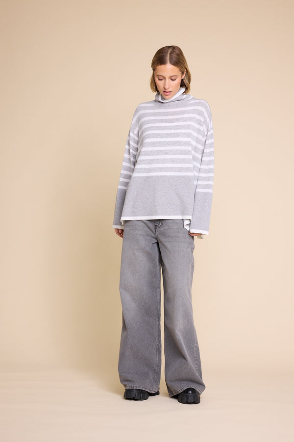Line Of Oslo Andrea Stripe Knitted Sweater Knitted sweater Stripe: Grey melange 006