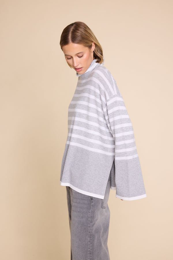 Line Of Oslo Andrea Stripe Knitted Sweater Knitted sweater Stripe: Grey melange 006