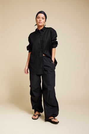 Line Of Oslo Basic Linen Shirt Blouse Black 097