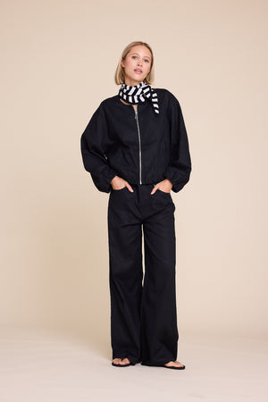 Line Of Oslo Bomber Linen Jacket Jacket Black 097