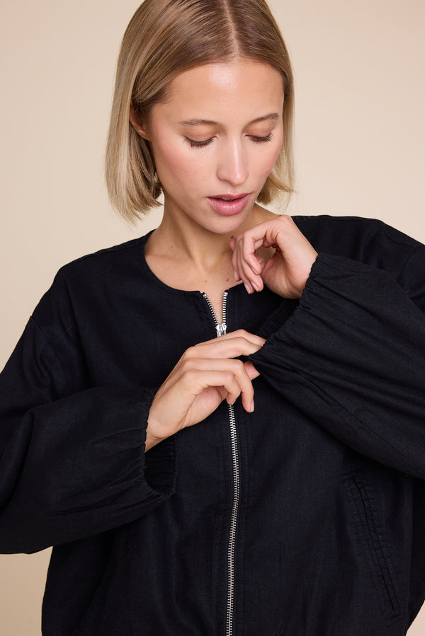Line Of Oslo Bomber Linen Jacket Jacket Black 097