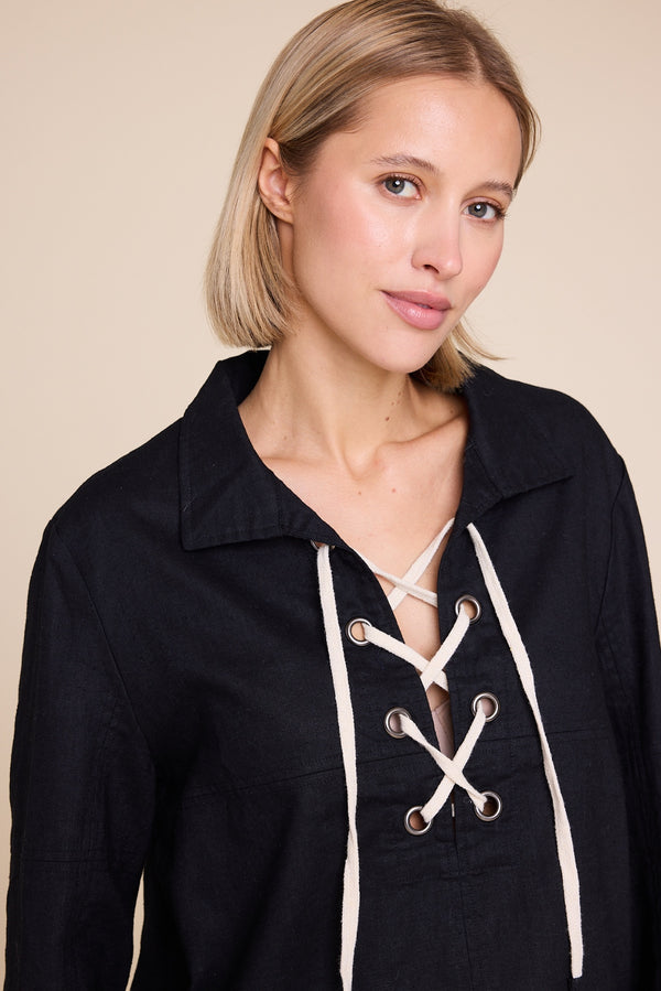Line Of Oslo Cheyenne Linen Top Top Black 097