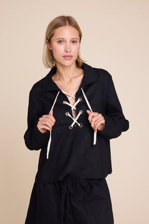 Line Of Oslo Cheyenne Linen Top Top Black 097