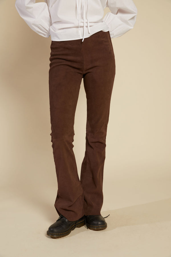 Line Of Oslo Cooper Flare Suede 23 Trousers Trouser Brown 063