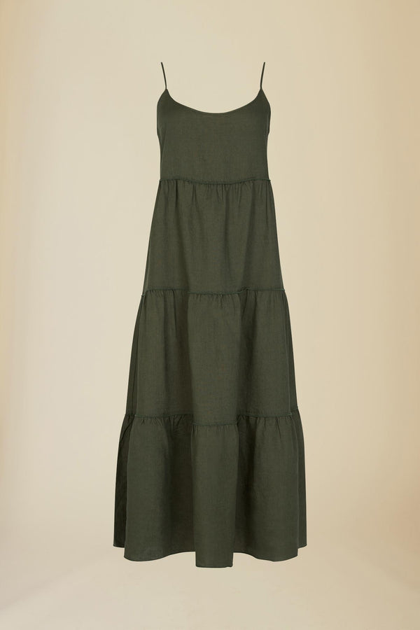 Line Of Oslo Dina Linen SS24 Dress Dresses Army 119