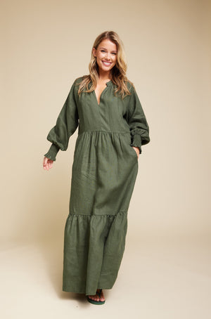 Line Of Oslo Everyday Linen Dress Dress Army 119