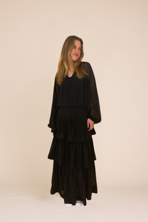 Line Of Oslo Flower Solid Blouse Blouse Black 097