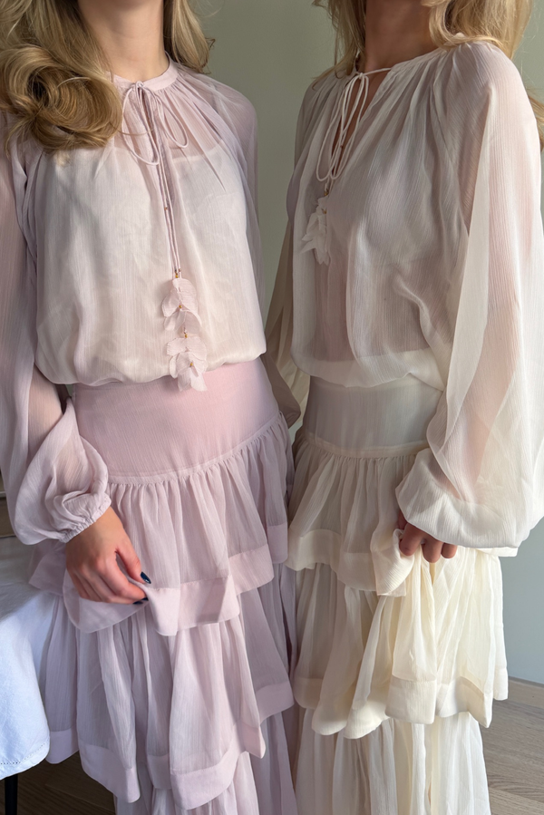 Line Of Oslo Flower Solid Blouse Blouse Creme 091