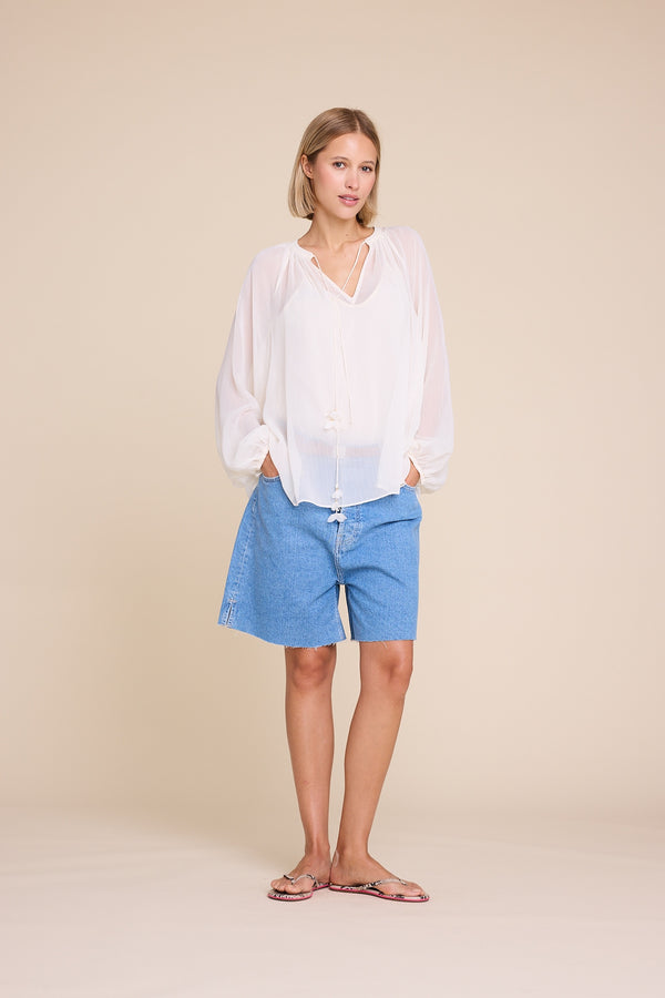 Line Of Oslo Flower Solid Blouse Blouse Creme 091