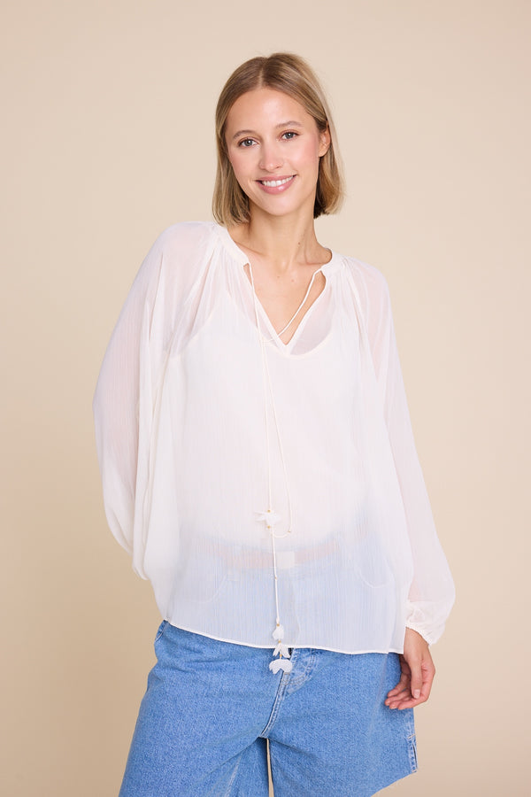 Line Of Oslo Flower Solid Blouse Blouse Creme 091