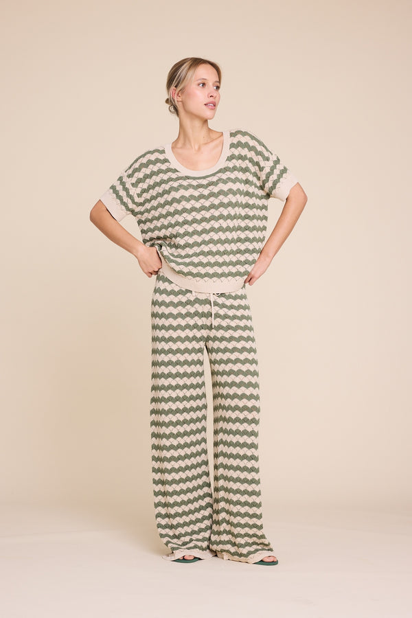 Line Of Oslo Holmes Stripe Trousers Knitted trouser Beige/Army 170