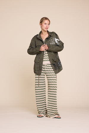 Line Of Oslo Holmes Stripe Trousers Knitted trouser Beige/Army 170