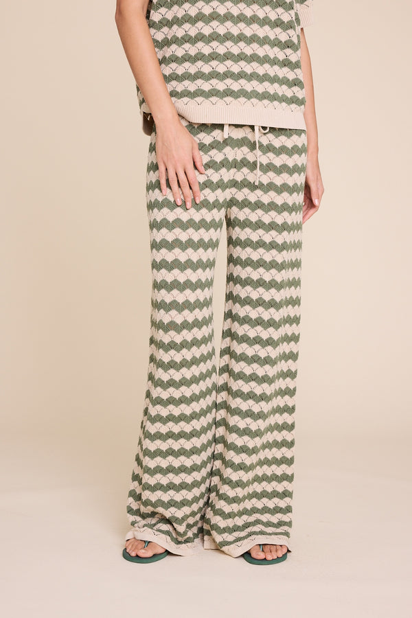 Line Of Oslo Holmes Stripe Trousers Knitted trouser Beige/Army 170