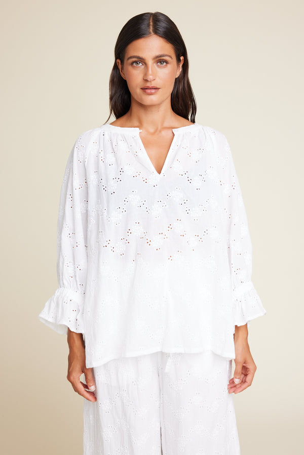 Line Of Oslo Ladd Lace Blouse Top White 001