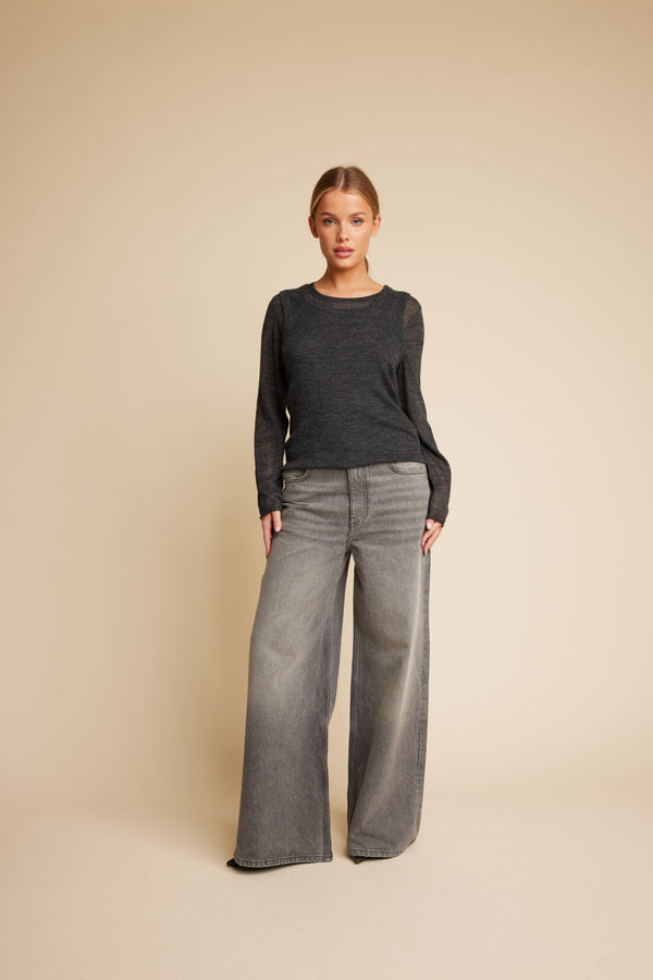 Line Of Oslo Lisa Wool Knitted Longsleeve Knitted sweater Antracite 004
