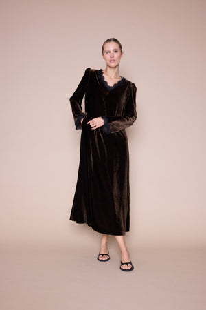 Line Of Oslo Maud Velvet Kjole Dress Brown 063