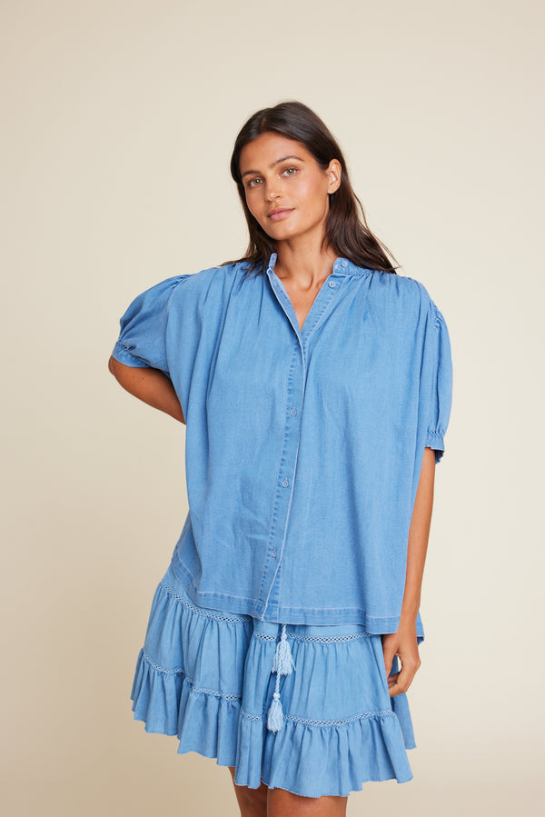 Line Of Oslo Milly Tencel Blouse Top Denim 099