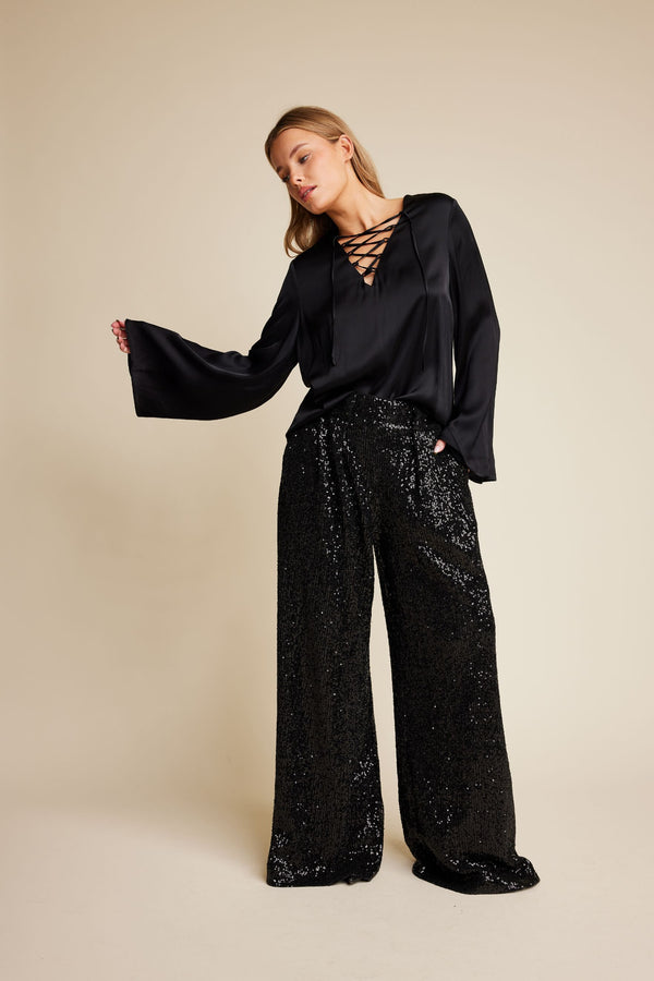 Line Of Oslo Mister Sequins Trousers Trouser Black 097