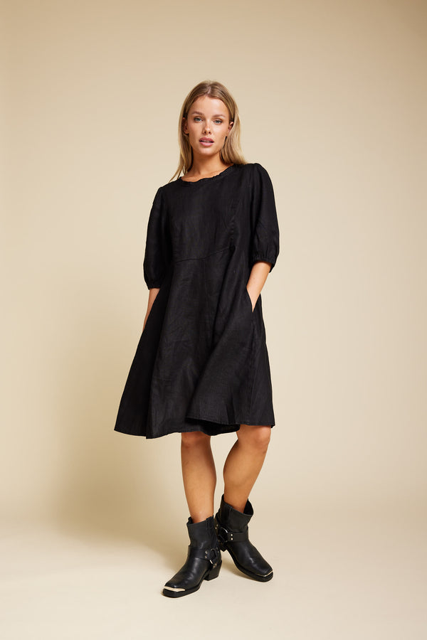 Line Of Oslo New Saint Linen Dress Dress Black 097