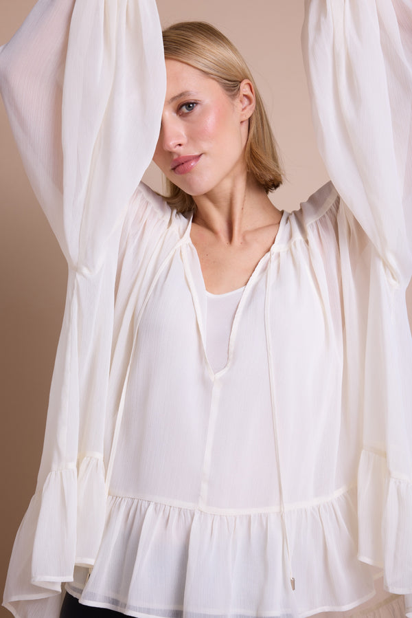Line Of Oslo Nicole Chiffon Bluse Blouse Creme 091