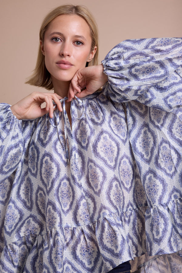 Line Of Oslo Nicole Print Bluse Blouse Creme 091