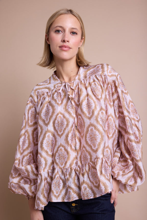 Line Of Oslo Nicole Print Bluse Blouse Pink 002