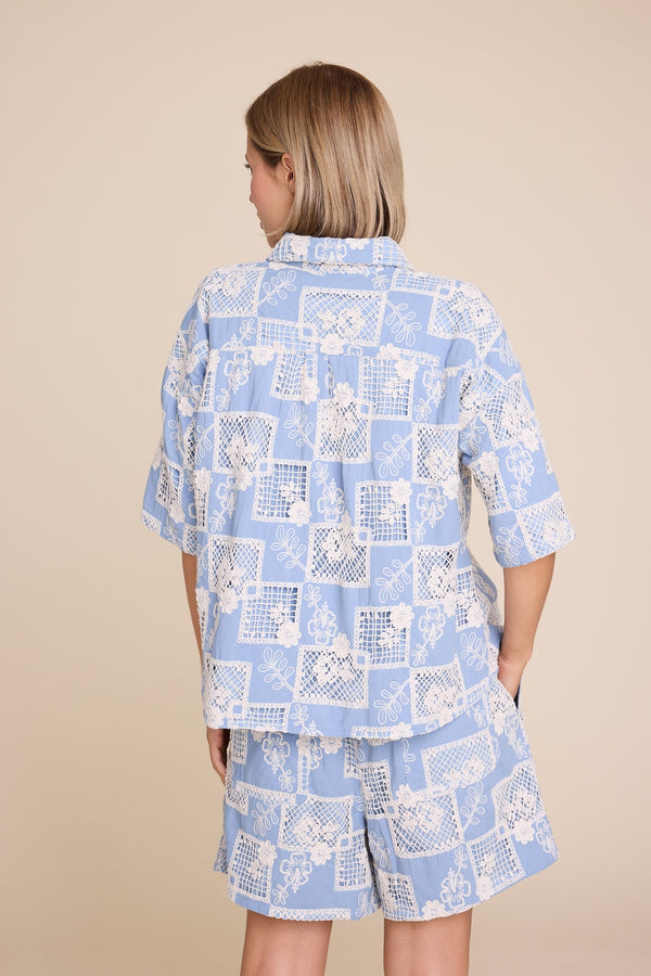Line Of Oslo Resort Lace Top Top Light Blue 003