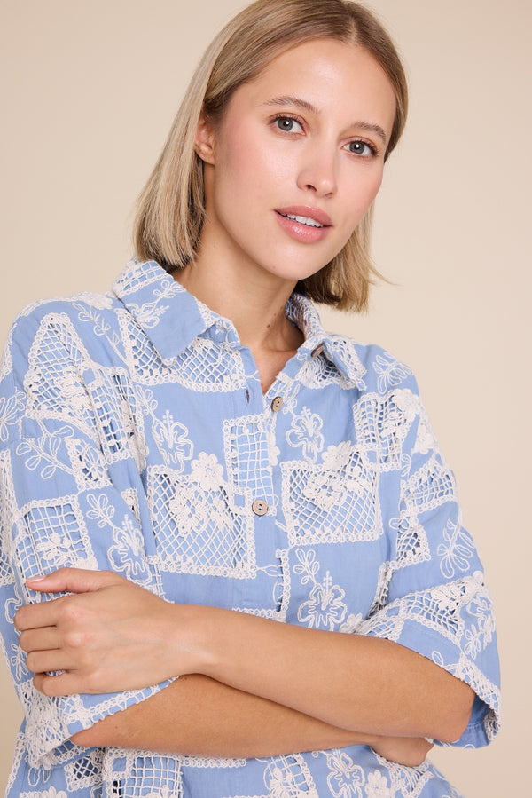 Line Of Oslo Resort Lace Top Top Light Blue 003