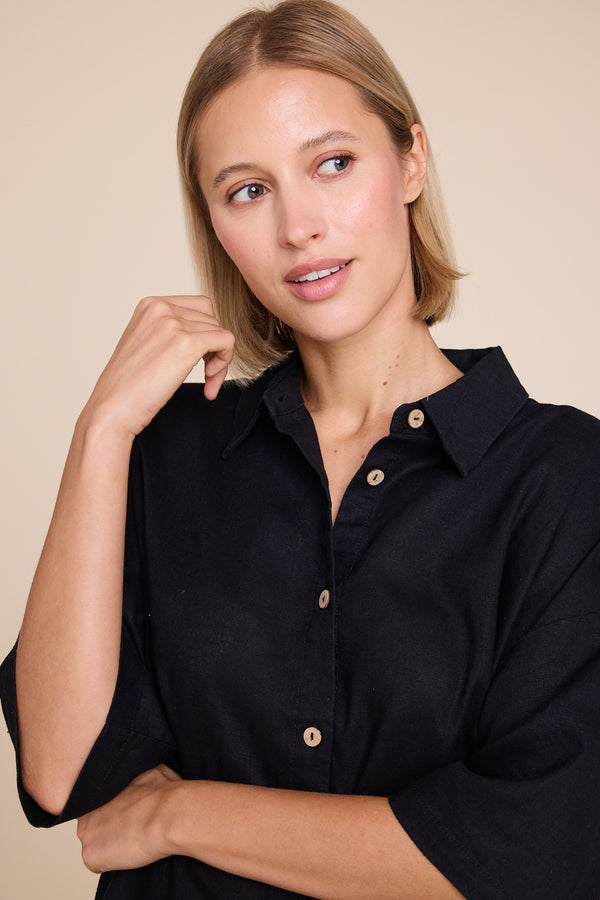 Line Of Oslo Resort Linen Top Top Black 097