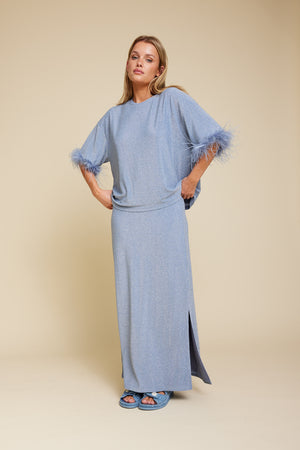 Line Of Oslo Rikke Metallic Skirt Skirt Light Blue 003