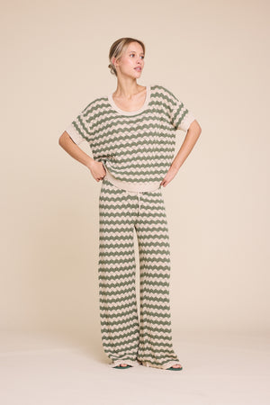 Line Of Oslo Romeo Stripe Top Top Beige/Army 170