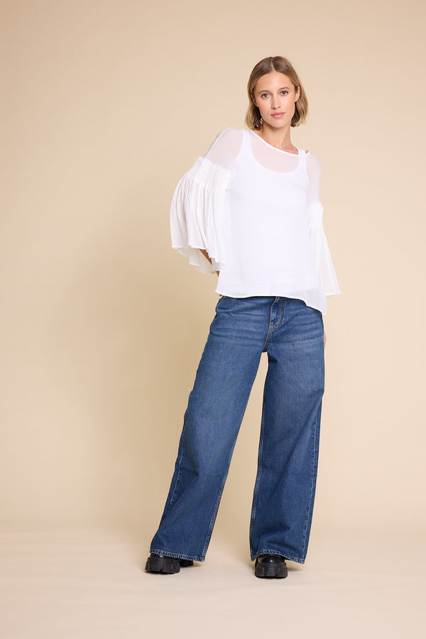 Line Of Oslo Sienna Solid Top Blouse Creme 091