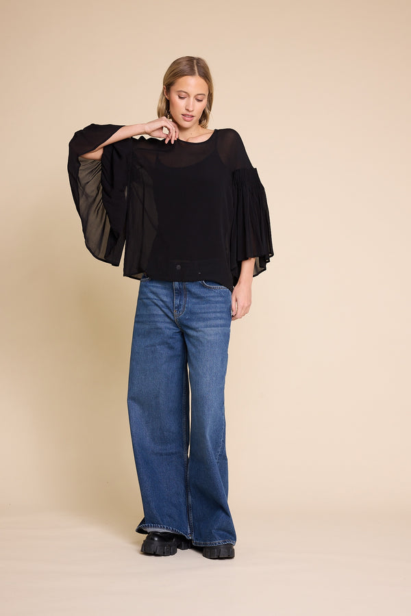 Line Of Oslo Sienna Solid Top Blouse Black 097