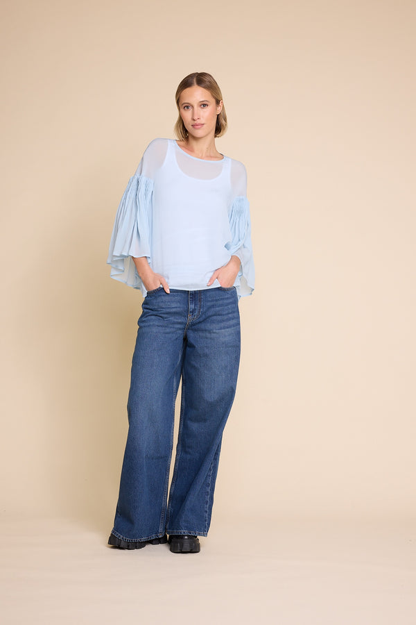 Line Of Oslo Sienna Solid Top Blouse Light Blue 003