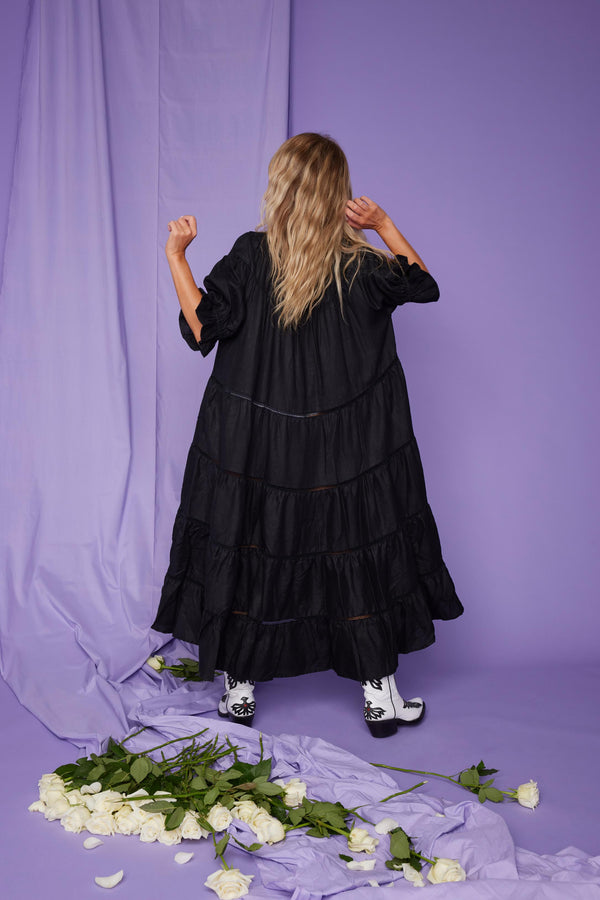 Line Of Oslo Summer Bird Linen Dress Dress Black 097