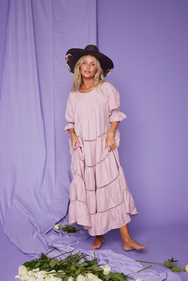 Line Of Oslo Summer Bird Linen Dress Dress Pink 002