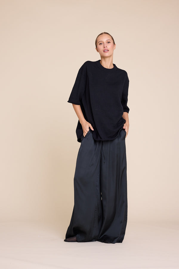 Line Of Oslo Terry Knitted T-shirt Top Black 097