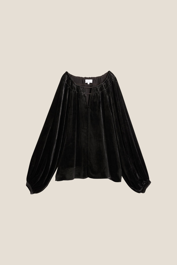 Line Of Oslo Tessa Velvet Top Blouse Black 097