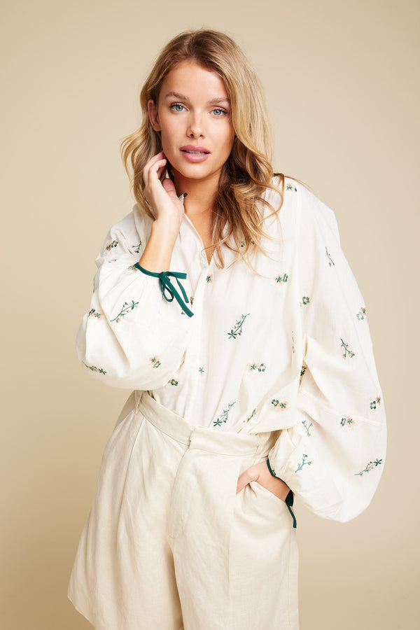 Line Of Oslo Tex Flower Blouse Blouse Creme 091