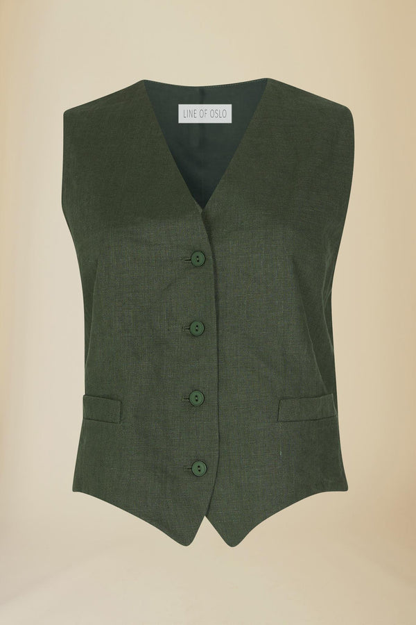 Line Of Oslo West Linen Vest Army 119