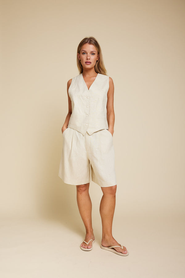 Line Of Oslo West Linen Vest Latte