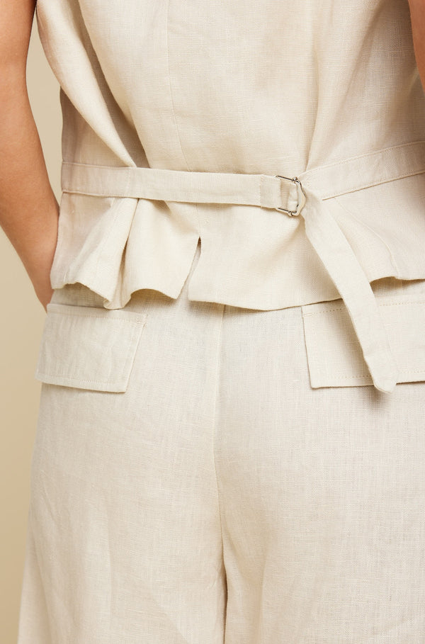 Line Of Oslo West Linen Vest Latte