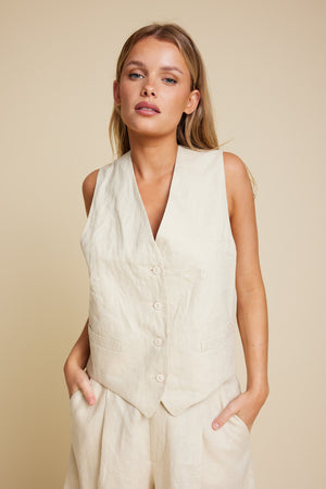 Line Of Oslo West Linen Vest Latte