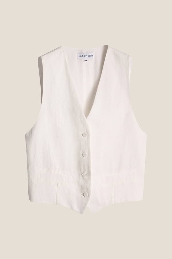Line Of Oslo West Linen Vest White 001