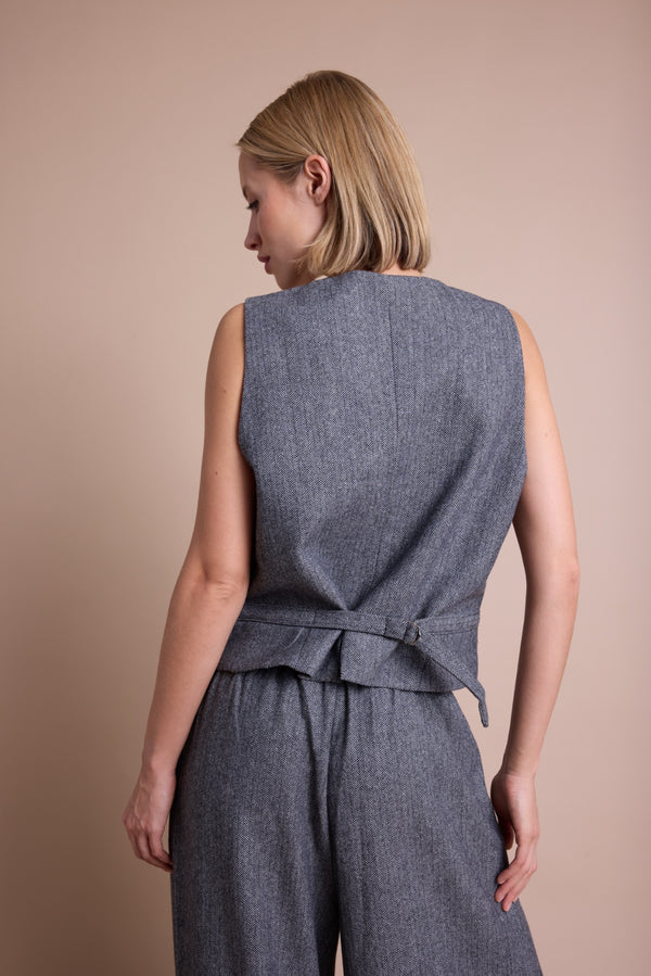 Line Of Oslo West Tweed Vest Black 097