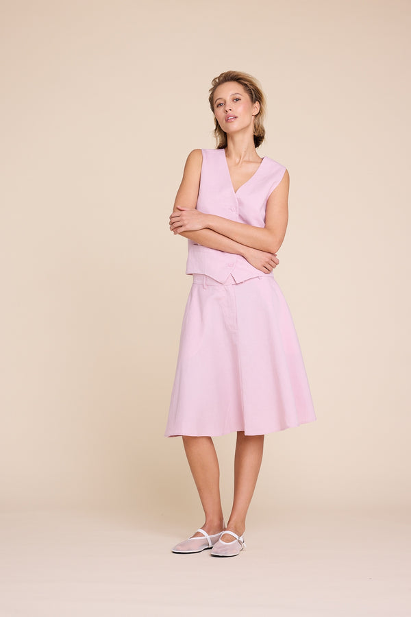 Line Of Oslo West Linen Vest Pink 002